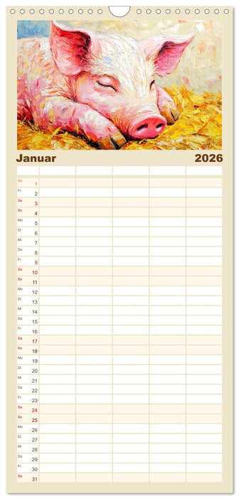Lustiges Borstenvieh. Zauberhafte Schweinchen im Ölgemälde-Stil (CALVENDO Familienplaner 2026)