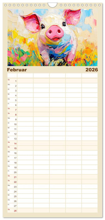 Lustiges Borstenvieh. Zauberhafte Schweinchen im Ölgemälde-Stil (CALVENDO Familienplaner 2026)