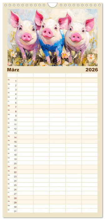 Lustiges Borstenvieh. Zauberhafte Schweinchen im Ölgemälde-Stil (CALVENDO Familienplaner 2026)