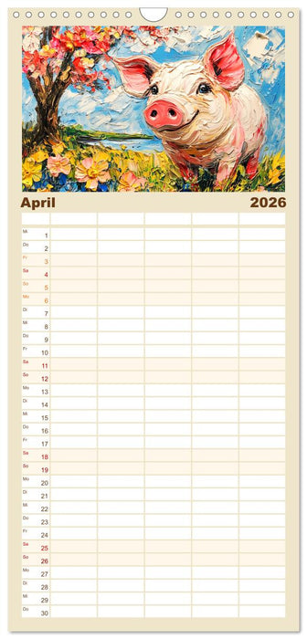 Lustiges Borstenvieh. Zauberhafte Schweinchen im Ölgemälde-Stil (CALVENDO Familienplaner 2026)