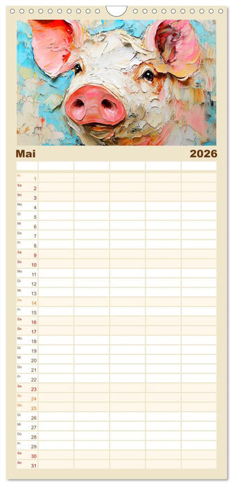 Lustiges Borstenvieh. Zauberhafte Schweinchen im Ölgemälde-Stil (CALVENDO Familienplaner 2026)