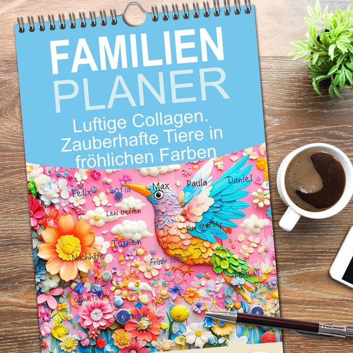 Luftige Collagen. Zauberhafte Tiere in fröhlichen Farben (CALVENDO Familienplaner 2026)