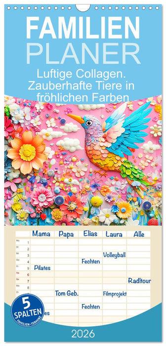 Luftige Collagen. Zauberhafte Tiere in fröhlichen Farben (CALVENDO Familienplaner 2026)