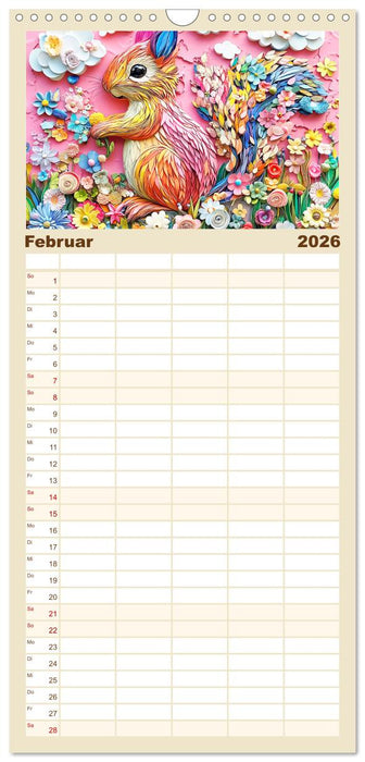 Luftige Collagen. Zauberhafte Tiere in fröhlichen Farben (CALVENDO Familienplaner 2026)