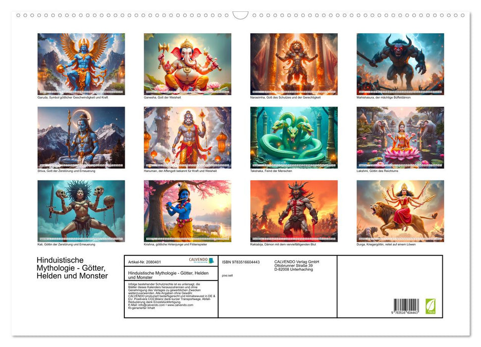 Hinduistische Mythologie - Götter, Helden und Monster (CALVENDO Wandkalender 2026)