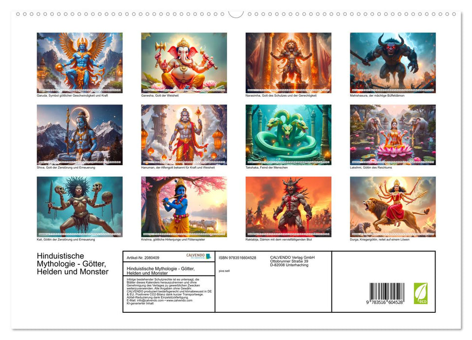 Hinduistische Mythologie - Götter, Helden und Monster (CALVENDO Premium Wandkalender 2026)