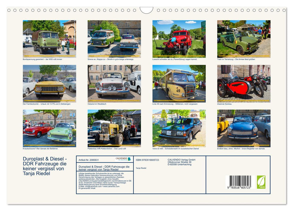 Duroplast & Diesel - DDR Fahrzeuge die keiner vergisst von Tanja Riedel (CALVENDO Wandkalender 2026)