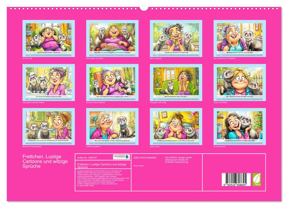 Frettchen. Lustige Cartoons und witzige Sprüche (CALVENDO Premium Wandkalender 2026)