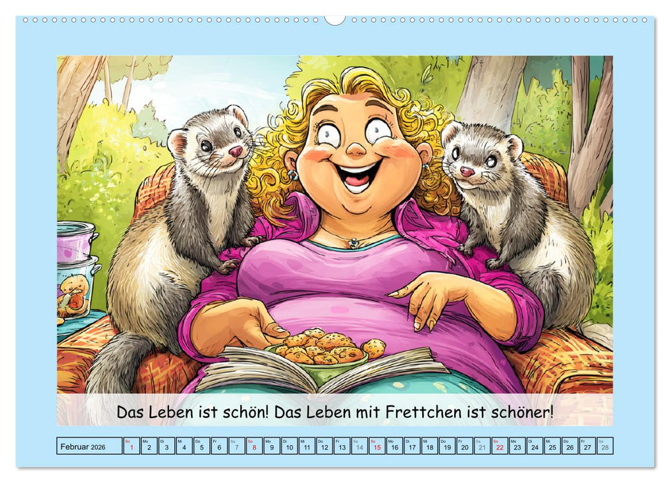 Frettchen. Lustige Cartoons und witzige Sprüche (CALVENDO Premium Wandkalender 2026)