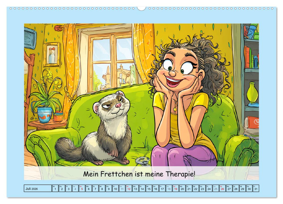 Frettchen. Lustige Cartoons und witzige Sprüche (CALVENDO Premium Wandkalender 2026)
