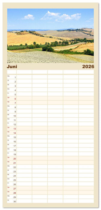 Crete Senesi - Highlights einer einzigartigen Region (CALVENDO Familienplaner 2026)