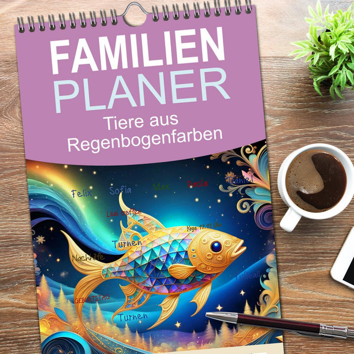 Tiere aus Regenbogenfarben (CALVENDO Familienplaner 2026)