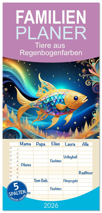 Tiere aus Regenbogenfarben (CALVENDO Familienplaner 2026)