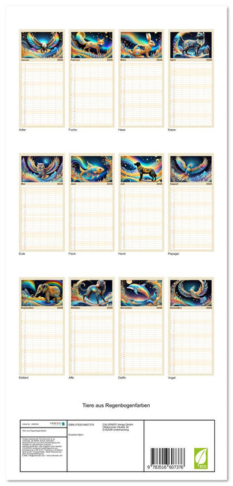 Tiere aus Regenbogenfarben (CALVENDO Familienplaner 2026)