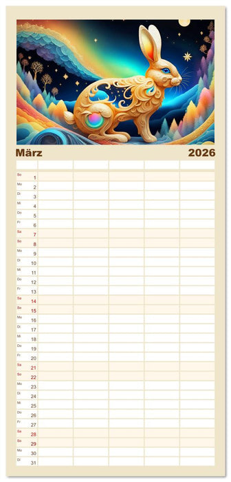 Tiere aus Regenbogenfarben (CALVENDO Familienplaner 2026)