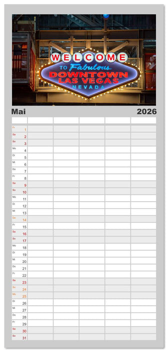 Las Vegas Nightlife - Neonlichter, Casinos und unvergessliche Nächte (CALVENDO Familienplaner 2026)