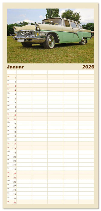 Damals war's - Oldtimer der Fünfziger bis Achtziger Jahre (CALVENDO Familienplaner 2026)