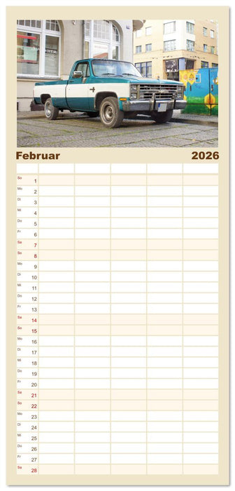 Damals war's - Oldtimer der Fünfziger bis Achtziger Jahre (CALVENDO Familienplaner 2026)