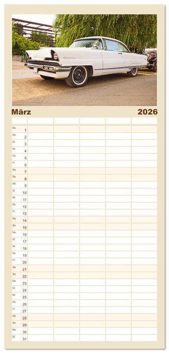 Damals war's - Oldtimer der Fünfziger bis Achtziger Jahre (CALVENDO Familienplaner 2026)