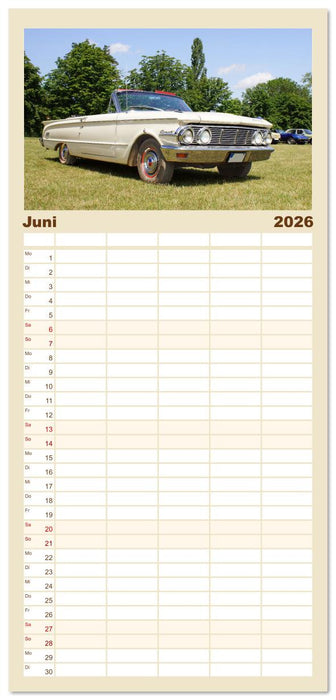 Damals war's - Oldtimer der Fünfziger bis Achtziger Jahre (CALVENDO Familienplaner 2026)