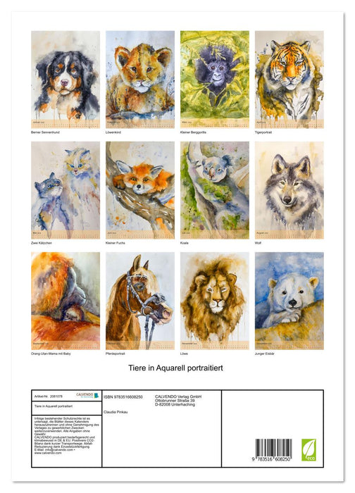 Tiere in Aquarell portraitiert (CALVENDO Wandkalender 2026)