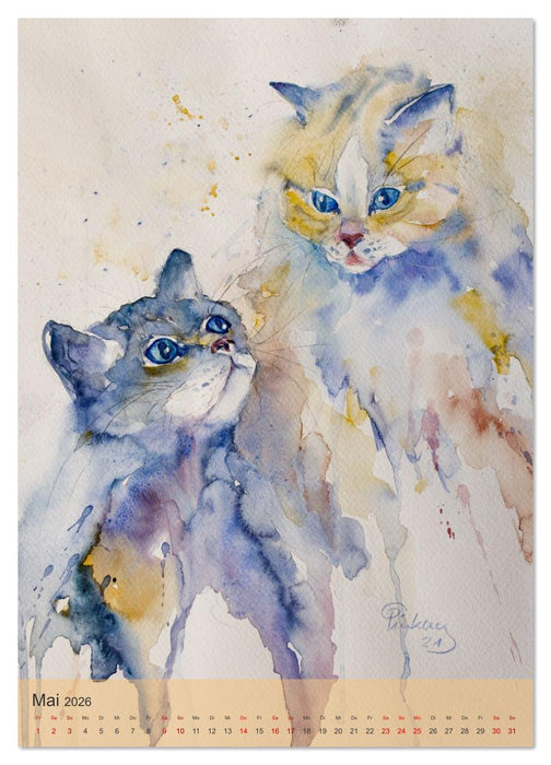 Tiere in Aquarell portraitiert (CALVENDO Wandkalender 2026)