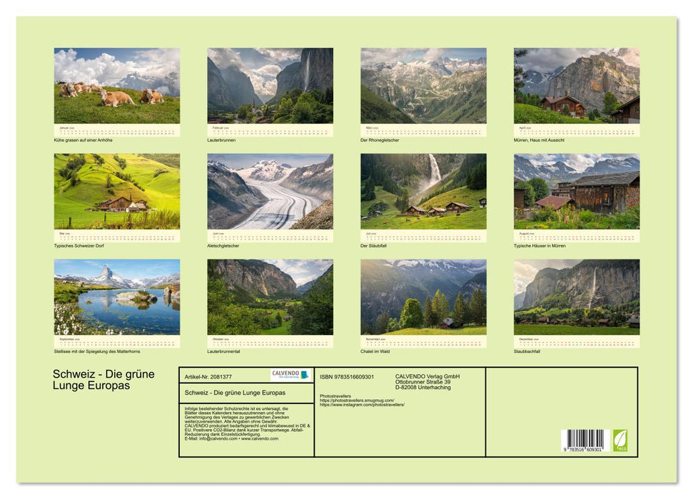 Schweiz - Die grüne Lunge Europas (CALVENDO Wandkalender 2026)