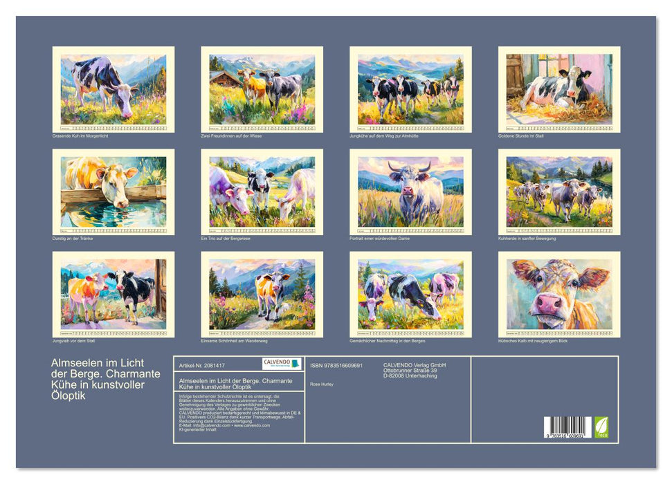 Almseelen im Licht der Berge. Charmante Kühe in kunstvoller Öloptik (CALVENDO Wandkalender 2026)