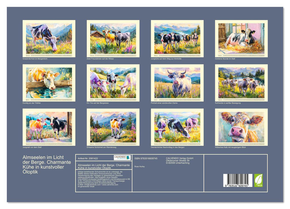 Almseelen im Licht der Berge. Charmante Kühe in kunstvoller Öloptik (CALVENDO Premium Wandkalender 2026)
