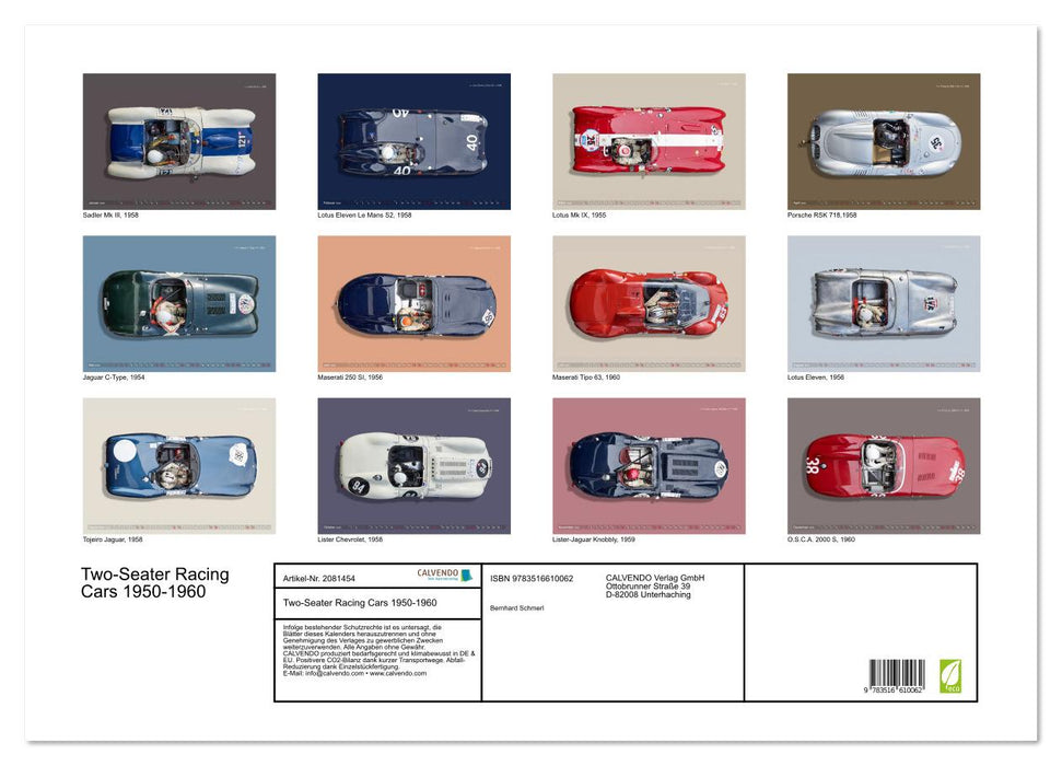 Two-Seater Racing Cars 1950-1960 (CALVENDO Wandkalender 2026)