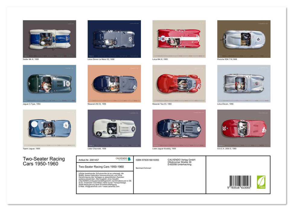Two-Seater Racing Cars 1950-1960 (CALVENDO Premium Wandkalender 2026)