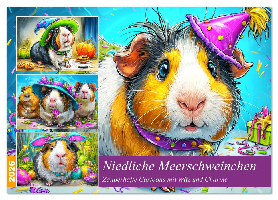 Niedliche Meerschweinchen. Zauberhafte Cartoons mit Witz und Charme (CALVENDO Wandkalender 2026)