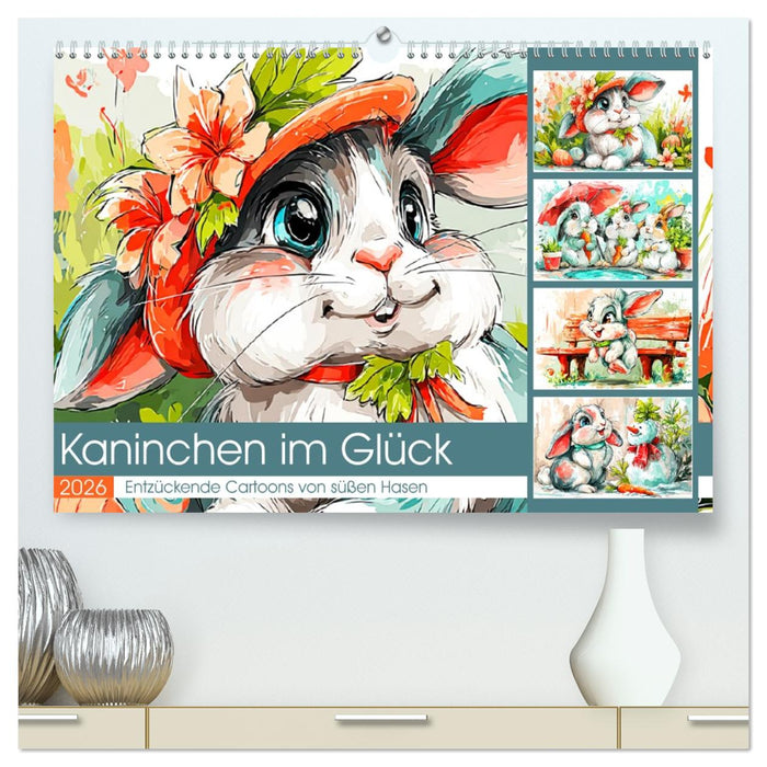 Kaninchen im Glück. Entzückende Cartoons von süßen Hasen (CALVENDO Premium Wandkalender 2026)
