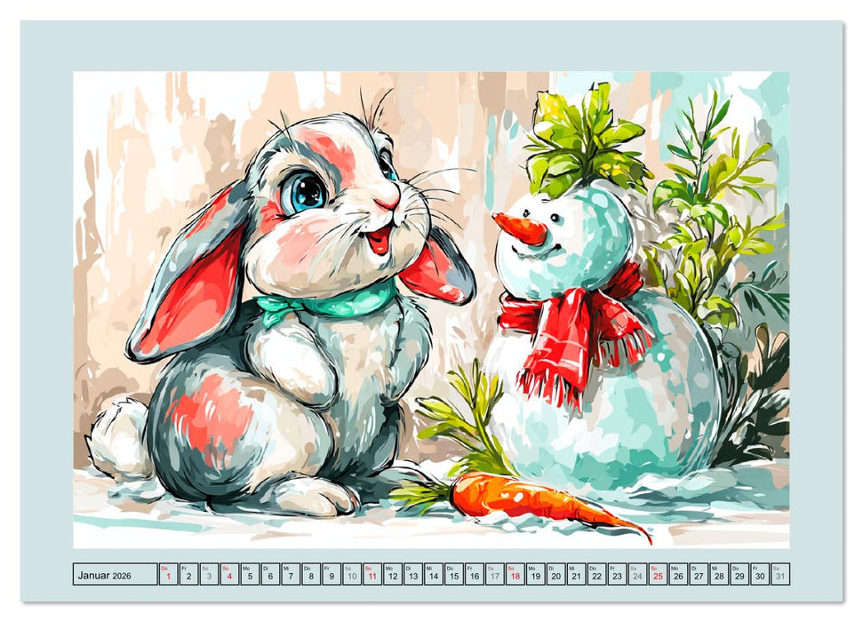 Kaninchen im Glück. Entzückende Cartoons von süßen Hasen (CALVENDO Premium Wandkalender 2026)