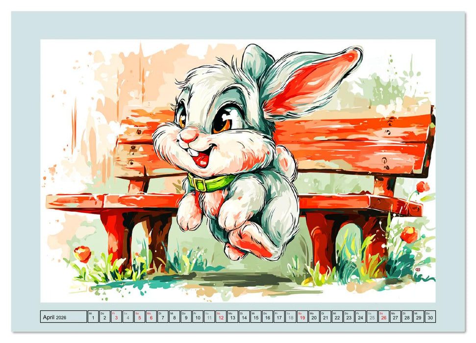 Kaninchen im Glück. Entzückende Cartoons von süßen Hasen (CALVENDO Premium Wandkalender 2026)
