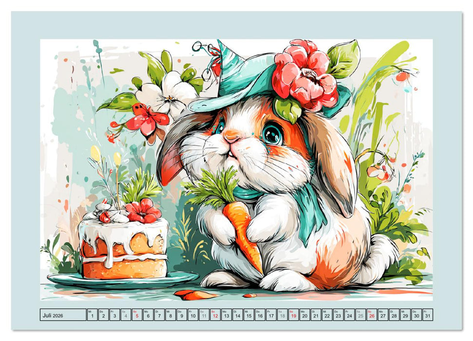 Kaninchen im Glück. Entzückende Cartoons von süßen Hasen (CALVENDO Premium Wandkalender 2026)