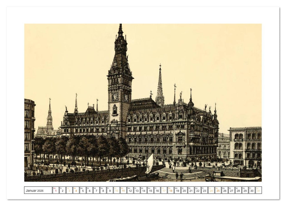 Hamburg: Die Hafenstadt auf historischen Stichen (CALVENDO Premium Wandkalender 2026)