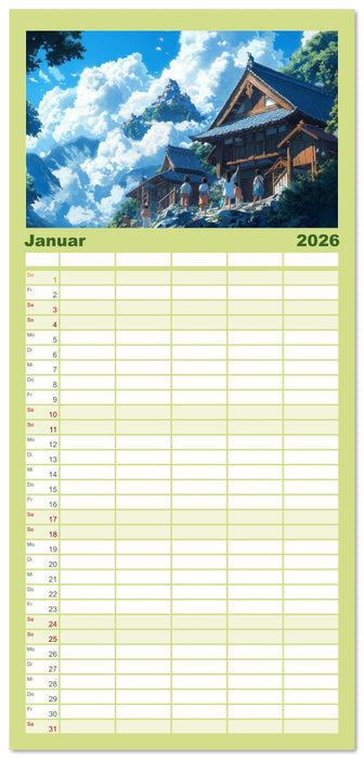 Spaziergang durch Anime Welten (CALVENDO Familienplaner 2026)