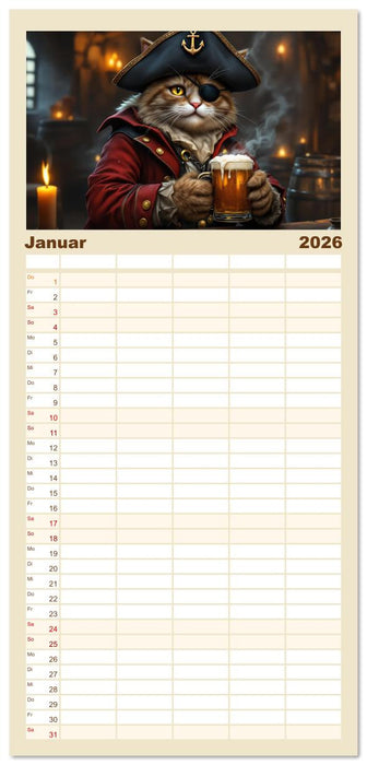 Piratenkatzen- Samtpfoten auf Kaperfahrt (CALVENDO Familienplaner 2026)