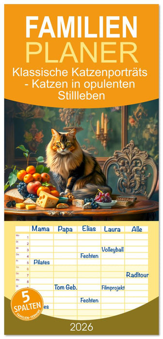 Klassische Katzenporträts - Katzen in opulenten Stillleben (CALVENDO Familienplaner 2026)