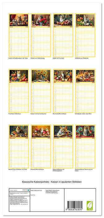Klassische Katzenporträts - Katzen in opulenten Stillleben (CALVENDO Familienplaner 2026)