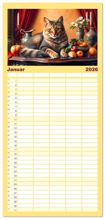 Klassische Katzenporträts - Katzen in opulenten Stillleben (CALVENDO Familienplaner 2026)