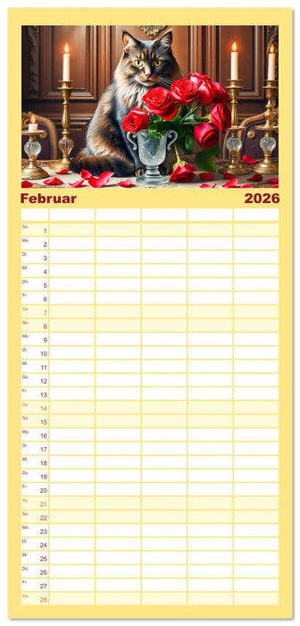 Klassische Katzenporträts - Katzen in opulenten Stillleben (CALVENDO Familienplaner 2026)