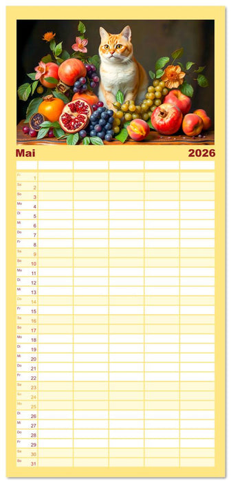 Klassische Katzenporträts - Katzen in opulenten Stillleben (CALVENDO Familienplaner 2026)