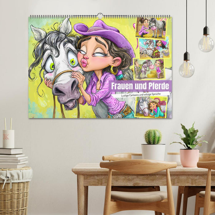 Frauen und Pferde. Lustige Cartoons und witzige Sprüche (CALVENDO Wandkalender 2026)