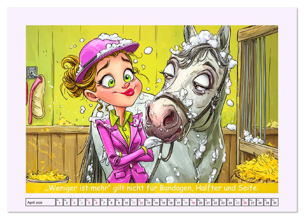 Frauen und Pferde. Lustige Cartoons und witzige Sprüche (CALVENDO Wandkalender 2026)
