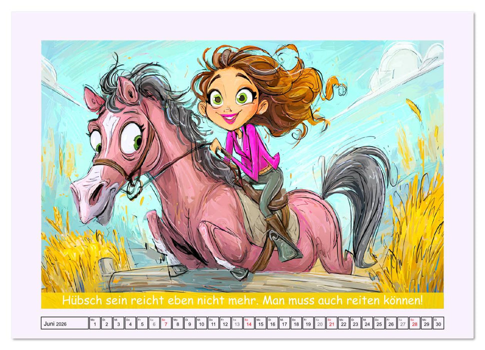 Frauen und Pferde. Lustige Cartoons und witzige Sprüche (CALVENDO Wandkalender 2026)