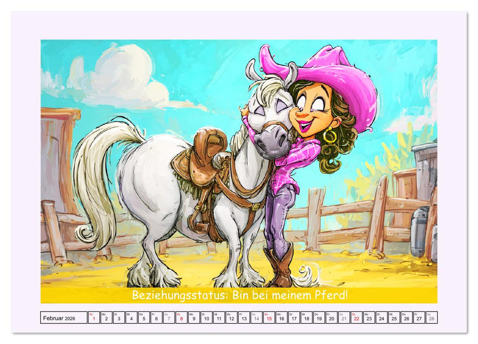 Frauen und Pferde. Lustige Cartoons und witzige Sprüche (CALVENDO Premium Wandkalender 2026)