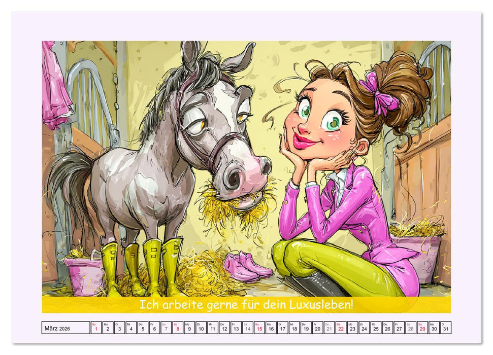Frauen und Pferde. Lustige Cartoons und witzige Sprüche (CALVENDO Premium Wandkalender 2026)