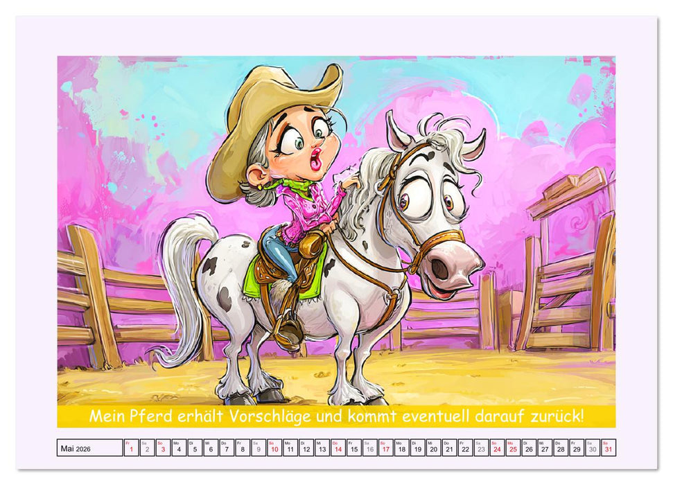 Frauen und Pferde. Lustige Cartoons und witzige Sprüche (CALVENDO Premium Wandkalender 2026)